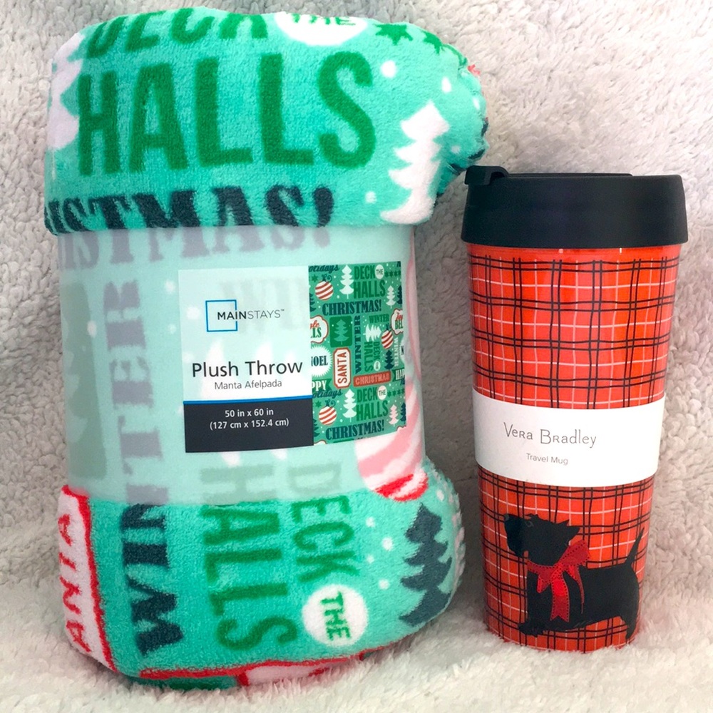 Christmas plush throw and travel mug set